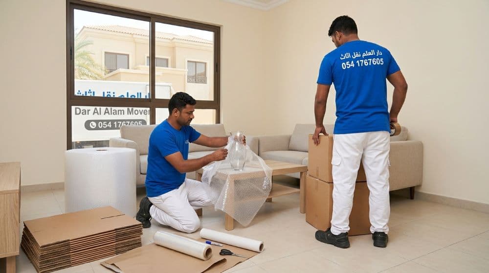 التغليف الاحترافي للأثاث في دبي بأيدي فريق متخصص من شركة دار العلم نقل اثاث