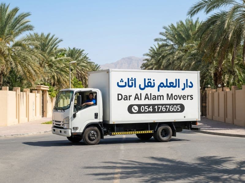 نقل اثاث العين مع شركة دار العلم نقل اثاث - شاحنة مغلقة في طريق العين السكني - دار العالم لنقل الأثاث دبي